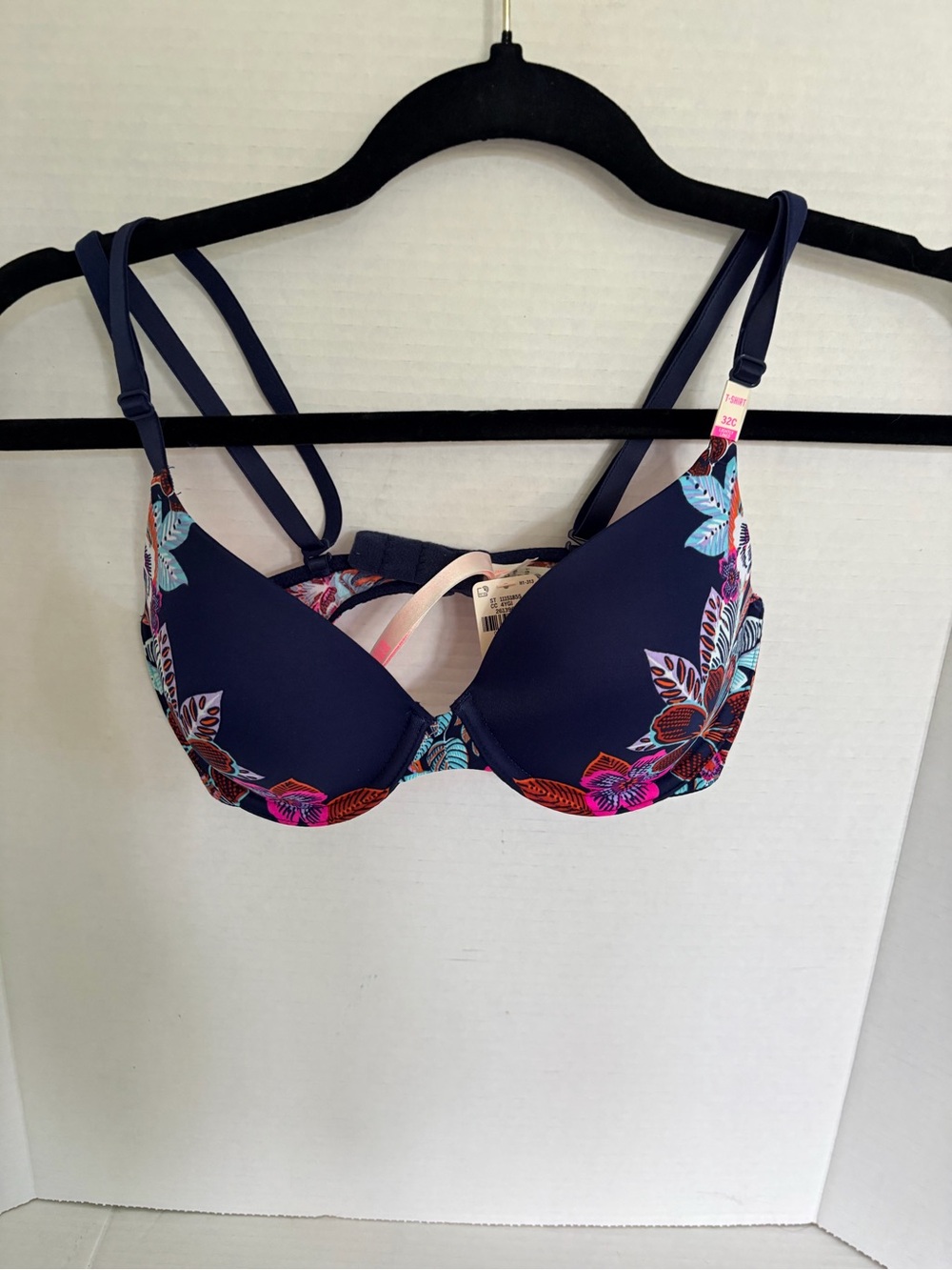NWT Navy Floral Underwire Push-Up Bra - PINK 32C